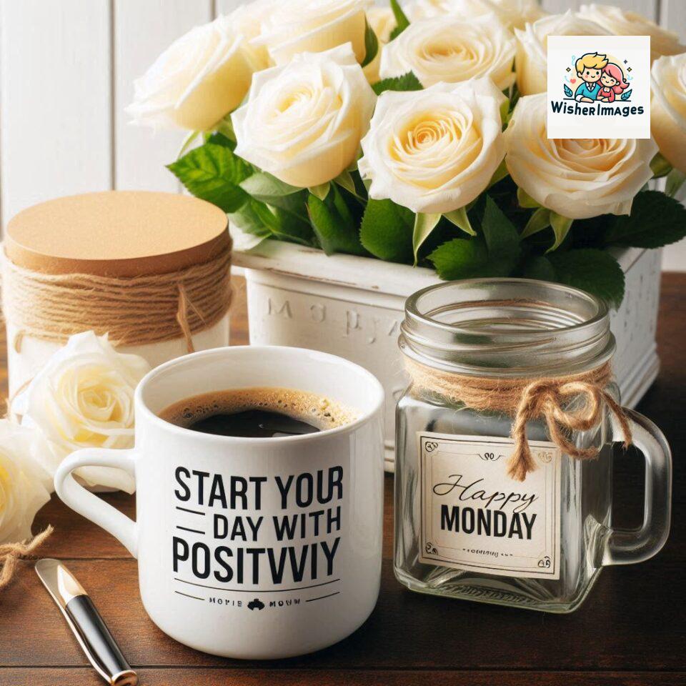 start your day with positivity happy monday blue flowers coffee mug ()