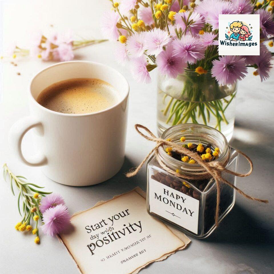 start your day with positivity happy monday blue flowers coffee mug ()