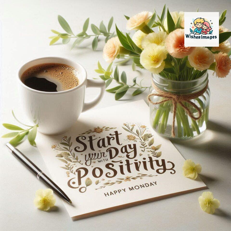 start your day with positivity happy monday blue flowers coffee mug ()