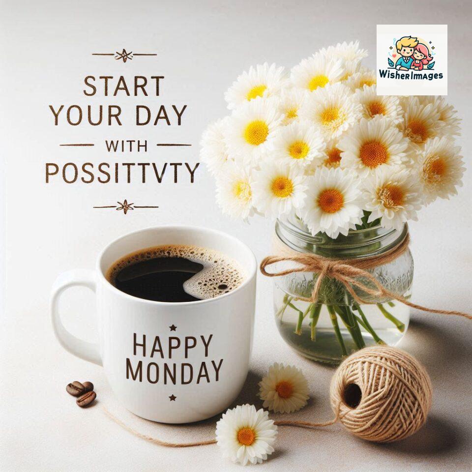 start your day with positivity happy monday blue flowers coffee mug ()