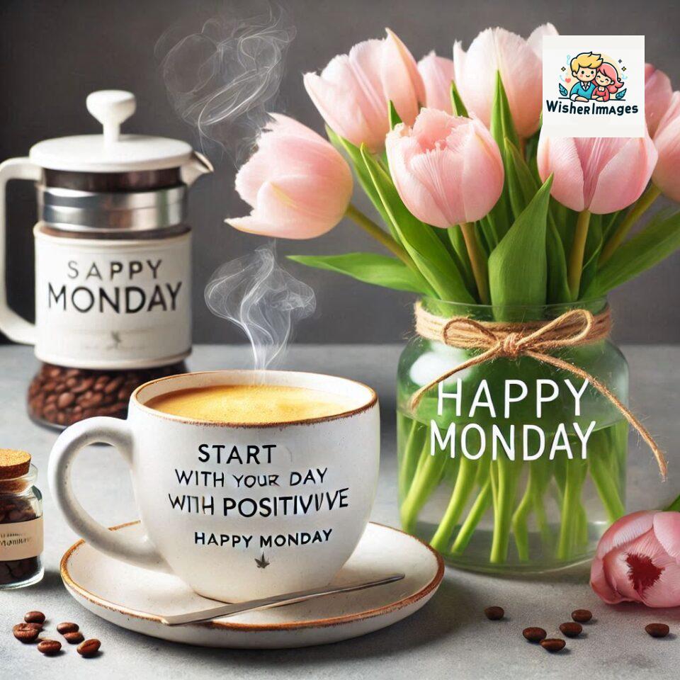 start your day with positivity happy monday blue flowers coffee mug ()