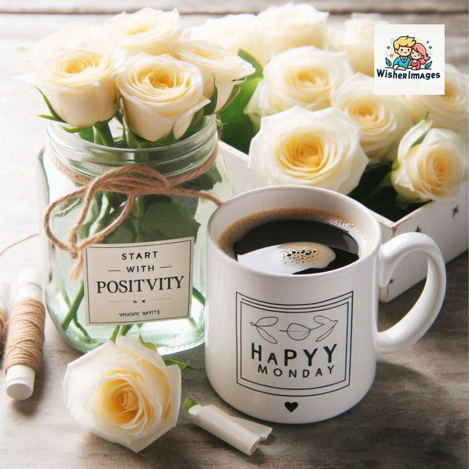 start your day with positivity happy monday blue flowers coffee mug ()