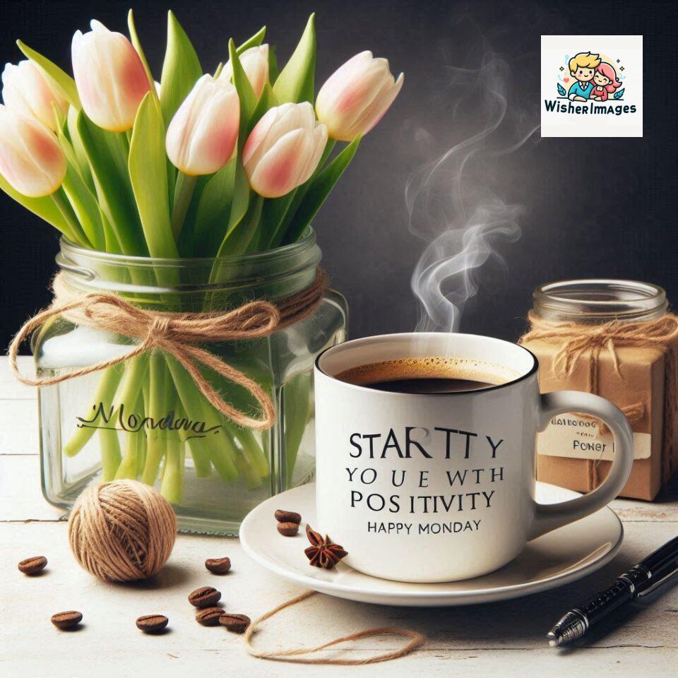 start your day with positivity happy monday blue flowers coffee mug ()