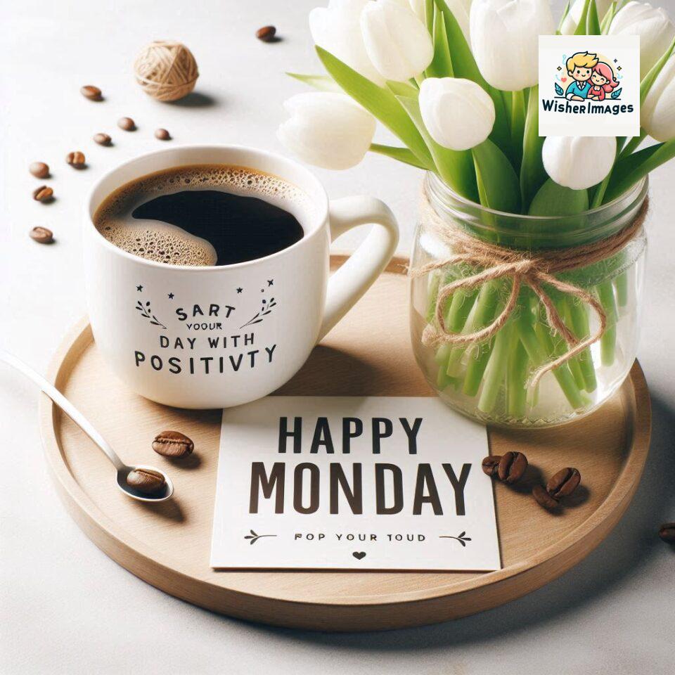 start your day with positivity happy monday blue flowers coffee mug ()