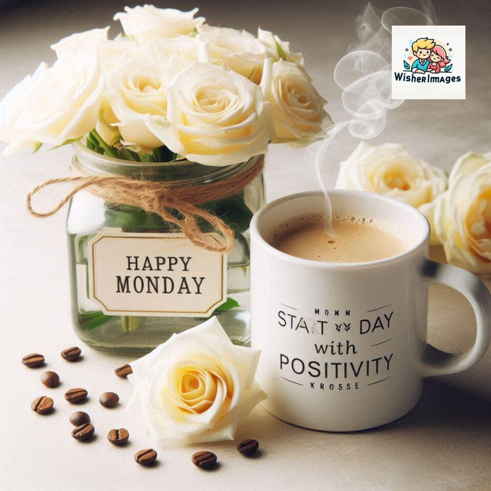 start your day with positivity happy monday blue flowers coffee mug ()