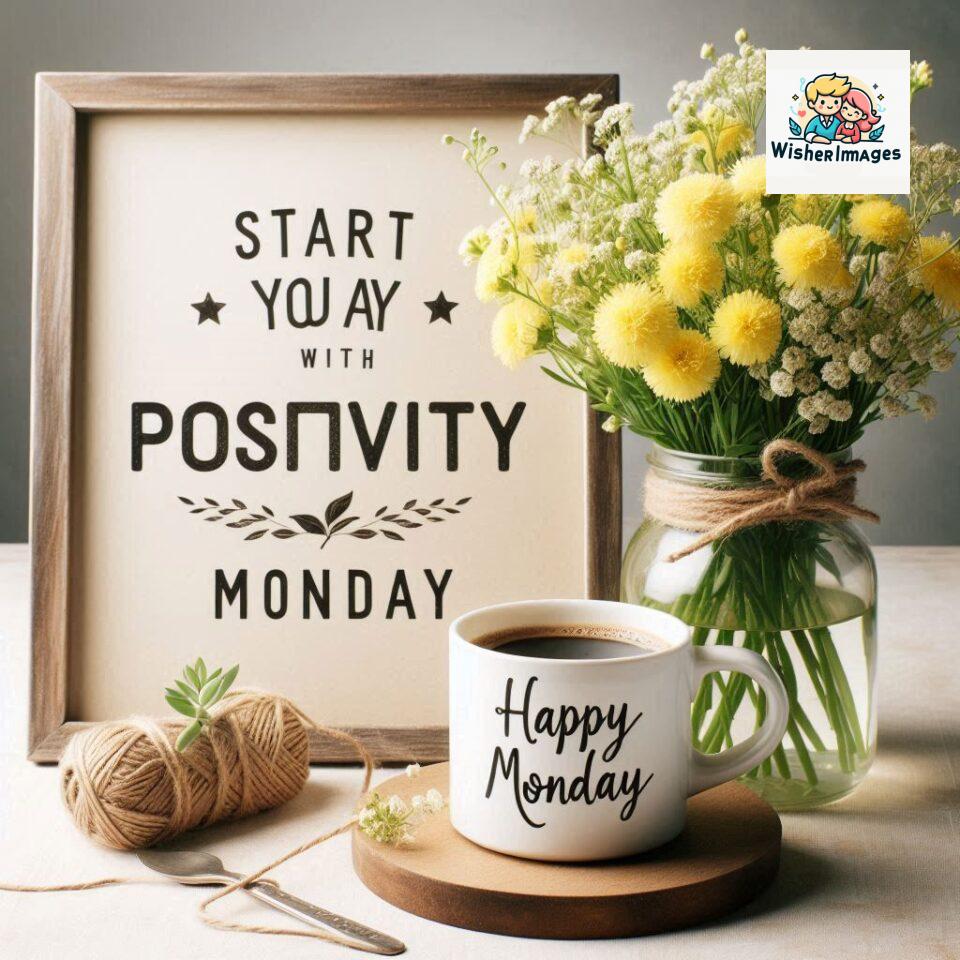 start your day with positivity happy monday blue flowers coffee mug ()