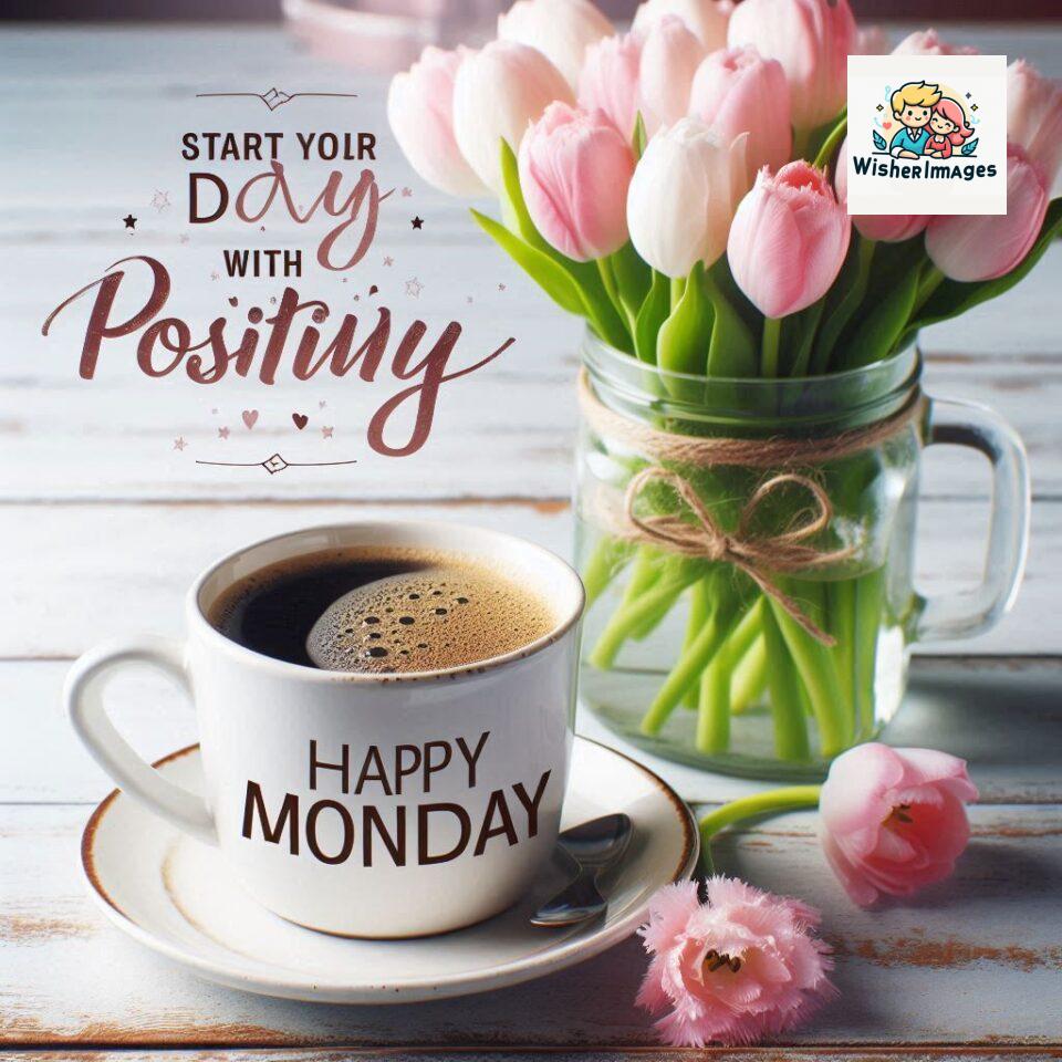 start your day with positivity happy monday blue flowers coffee mug ()