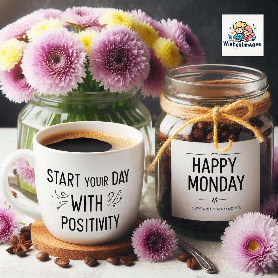 start your day with positivity happy monday blue flowers coffee mug ()