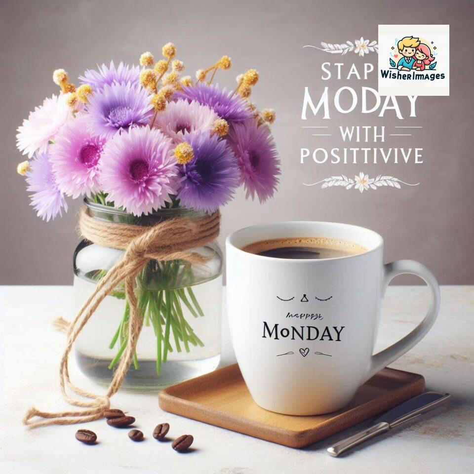 start your day with positivity happy monday blue flowers coffee mug ()