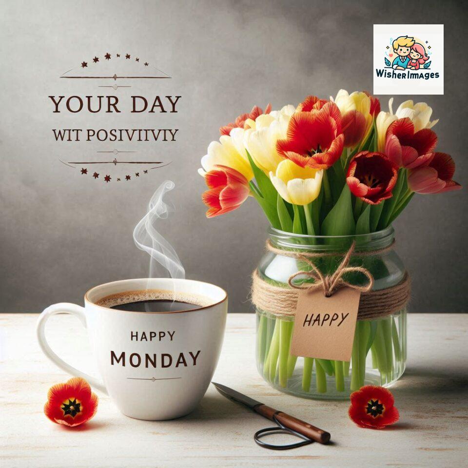 start your day with positivity happy monday blue flowers coffee mug ()