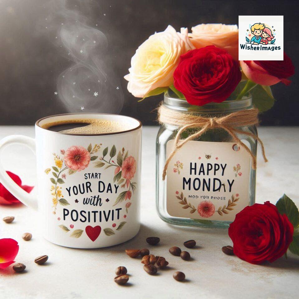 start your day with positivity happy monday blue flowers coffee mug ()