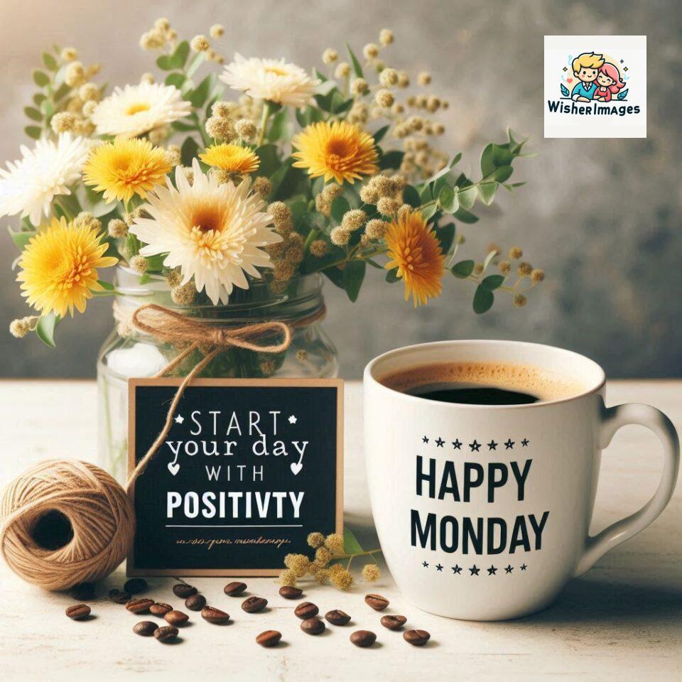 start your day with positivity happy monday blue flowers coffee mug ()