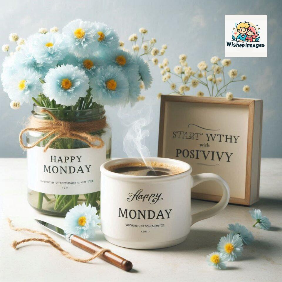 start your day with positivity happy monday blue flowers coffee mug ()