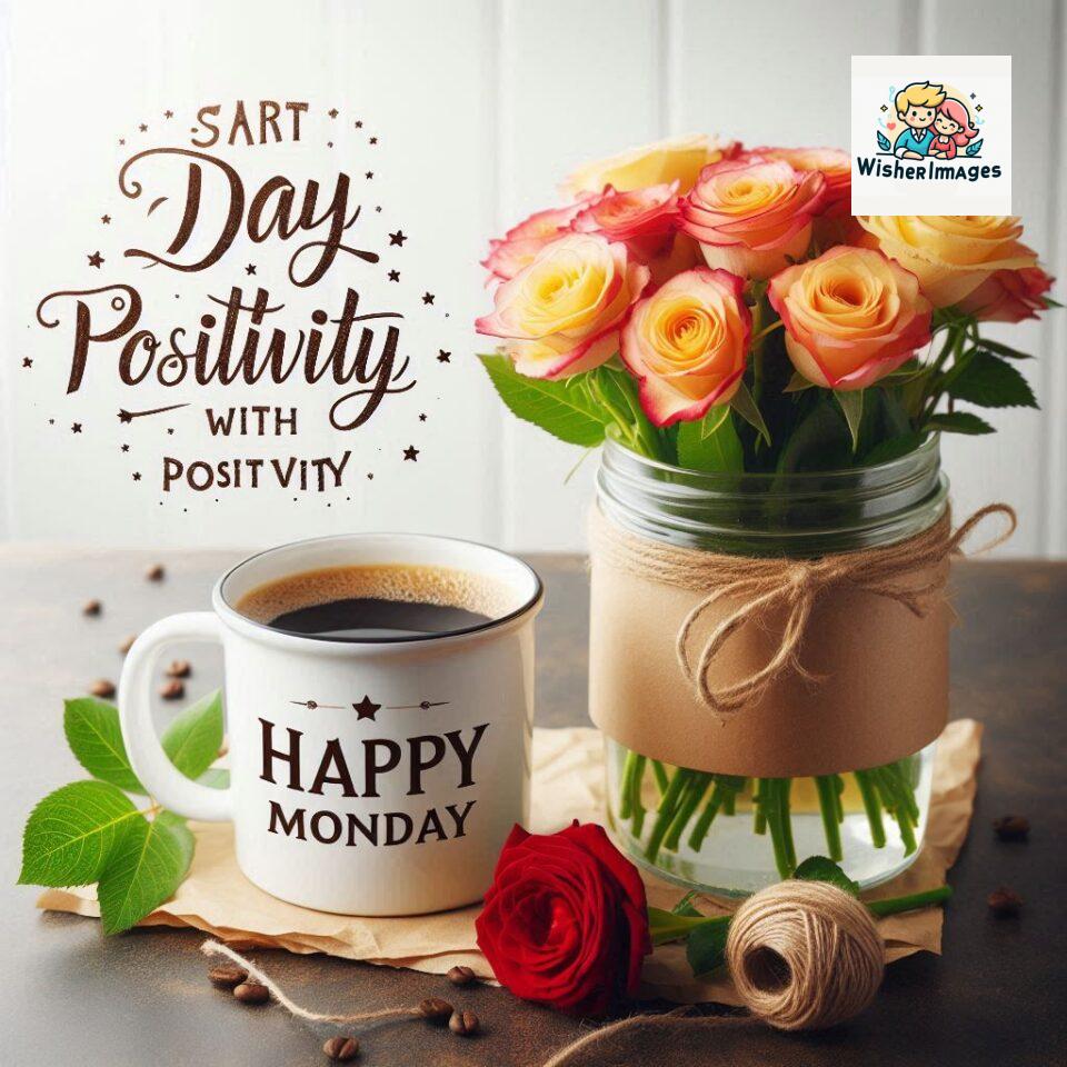 start your day with positivity happy monday blue flowers coffee mug ()