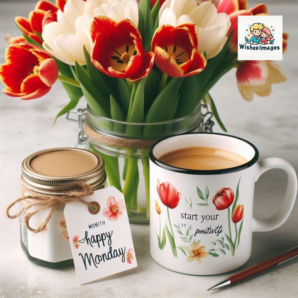 start your day with positivity happy monday blue flowers coffee mug ()