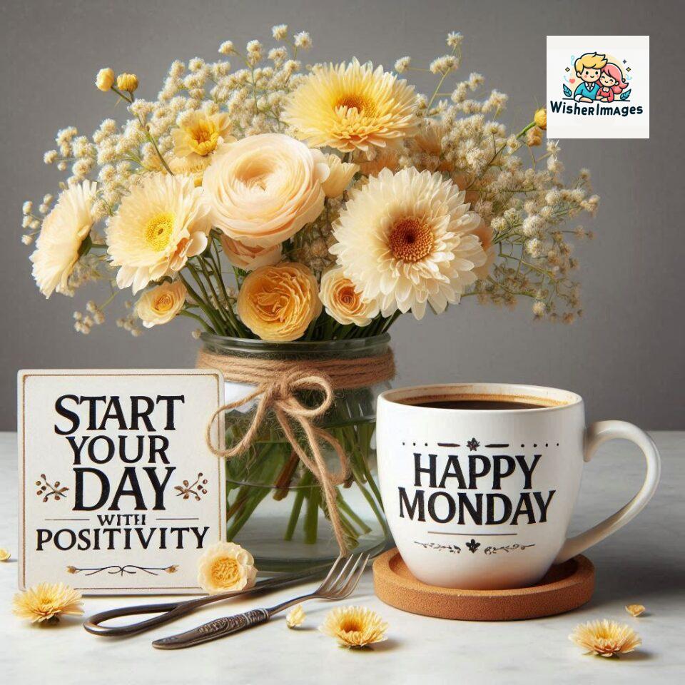 start your day with positivity happy monday blue flowers coffee mug ()