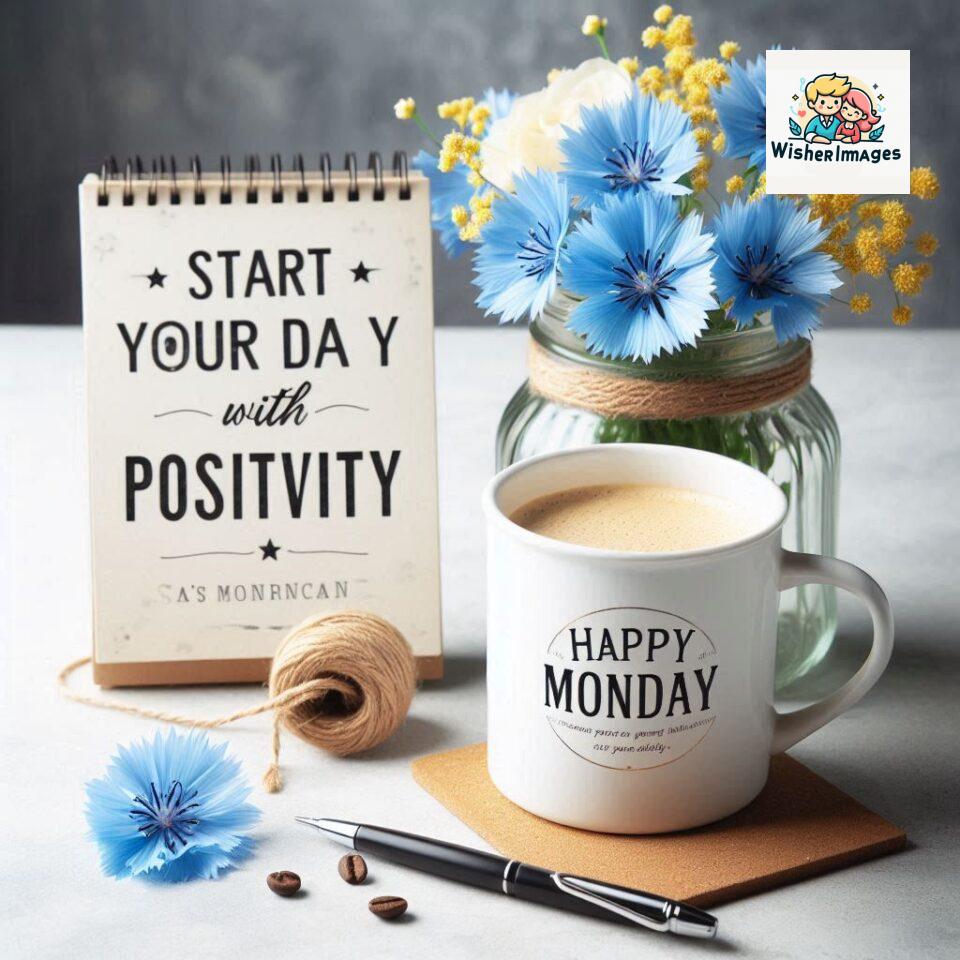 start your day with positivity happy monday blue flowers coffee mug ()