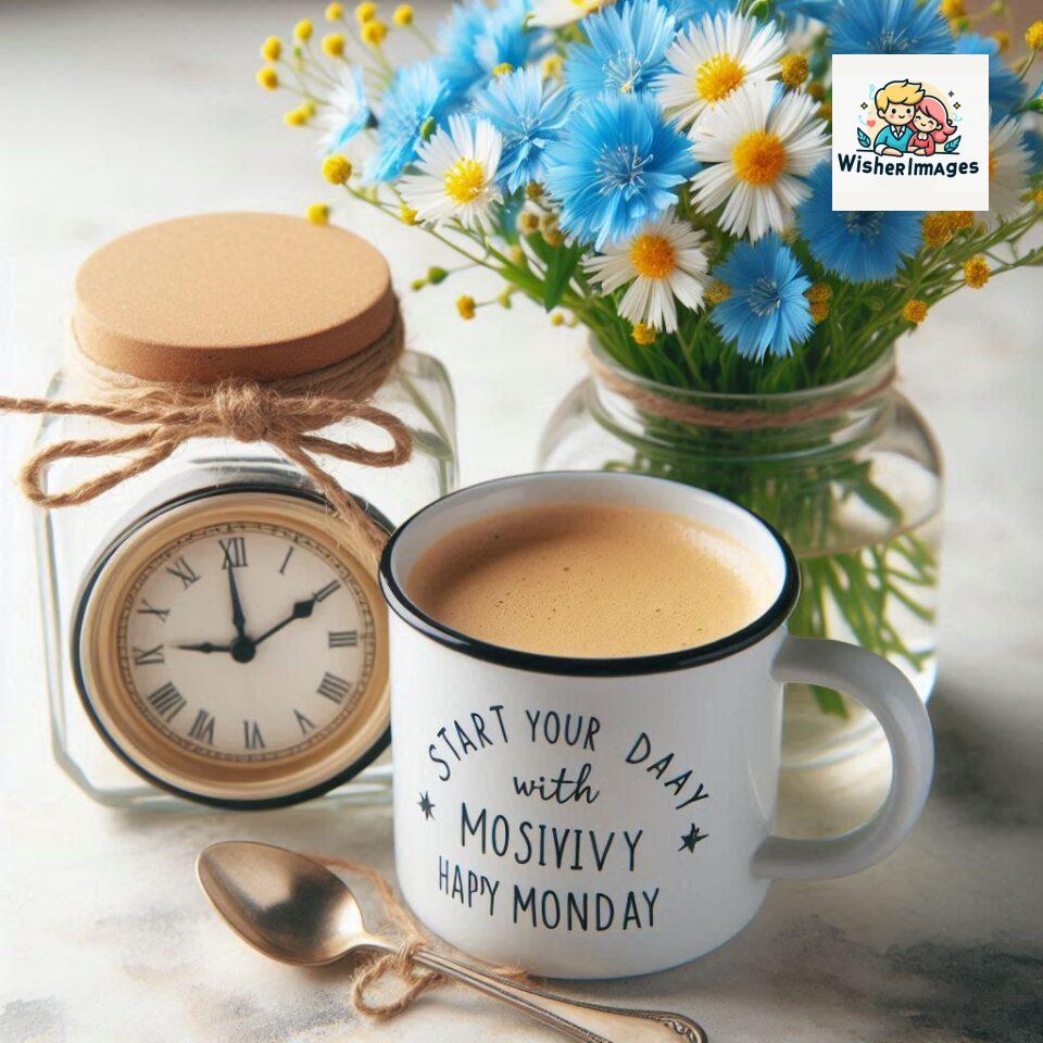 start your day with positivity happy monday blue flowers coffee mug ()