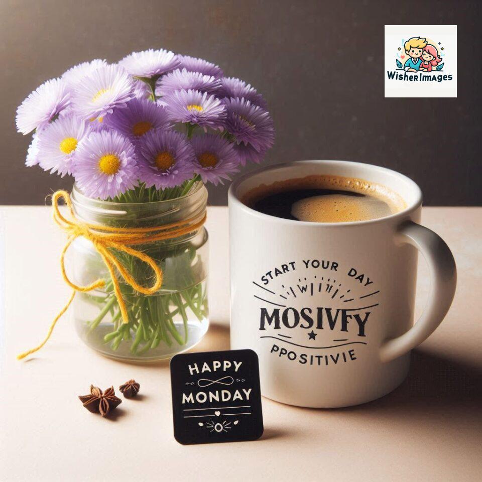 start your day with positivity happy monday blue flowers coffee mug ()