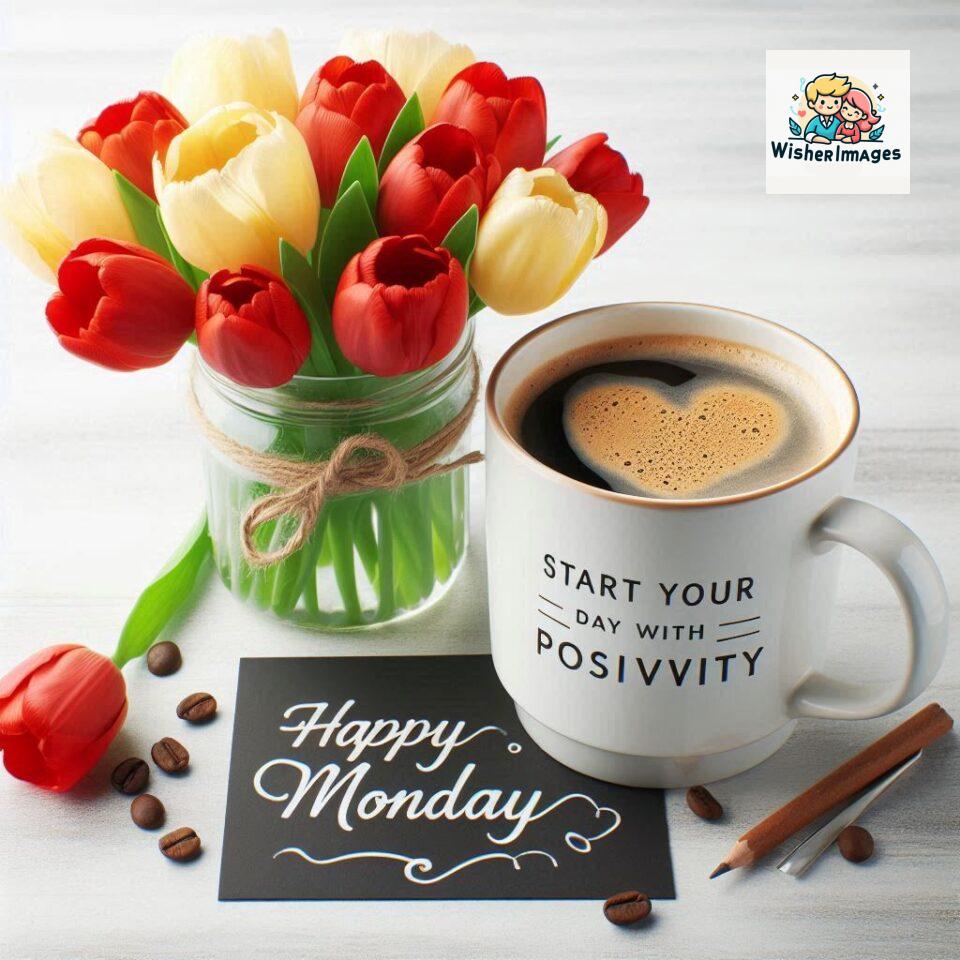 start your day with positivity happy monday blue flowers coffee mug ()