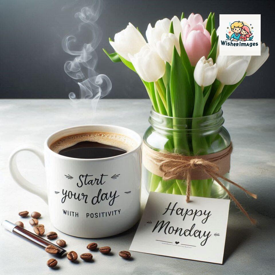 start your day with positivity happy monday blue flowers coffee mug ()