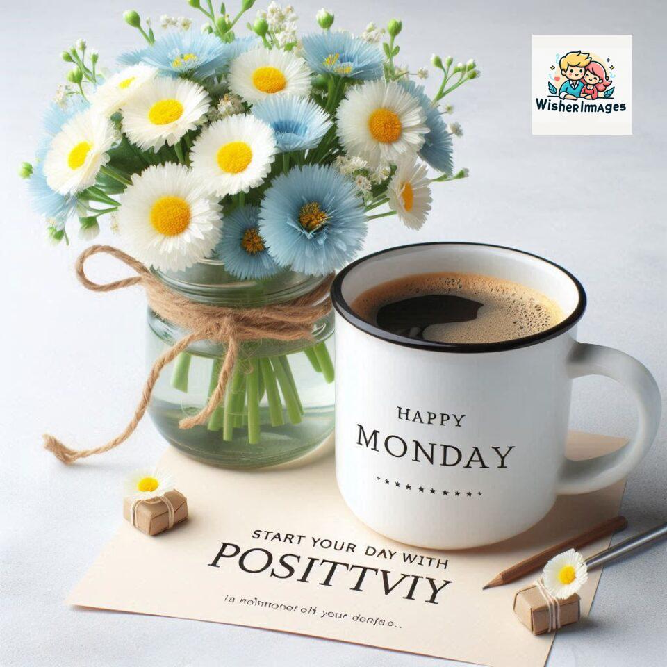 start your day with positivity happy monday blue flowers coffee mug ()