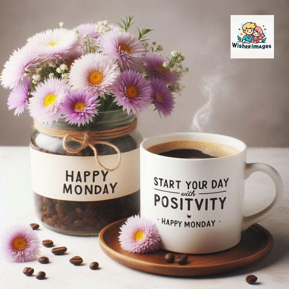 start your day with positivity happy monday blue flowers coffee mug ()