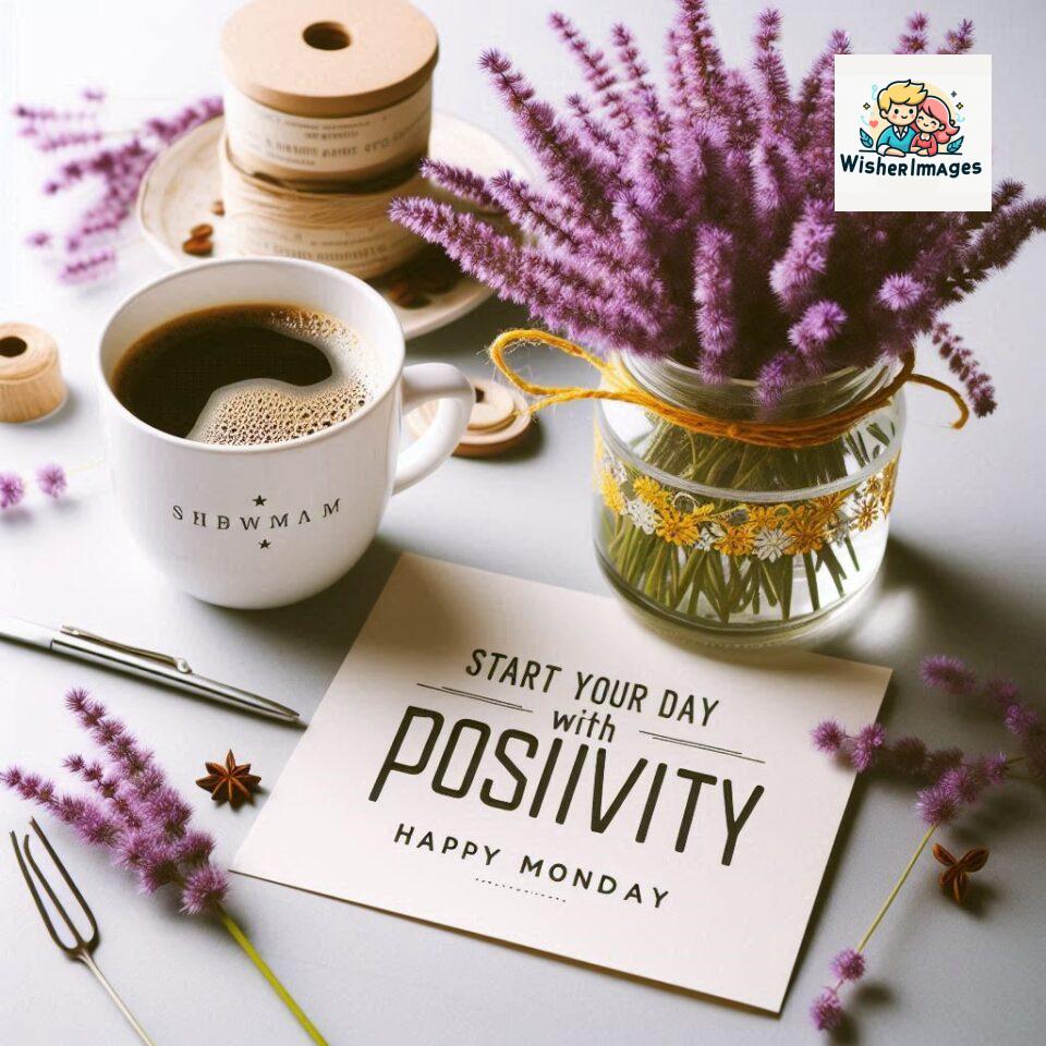 start your day with positivity happy monday blue flowers coffee mug ()