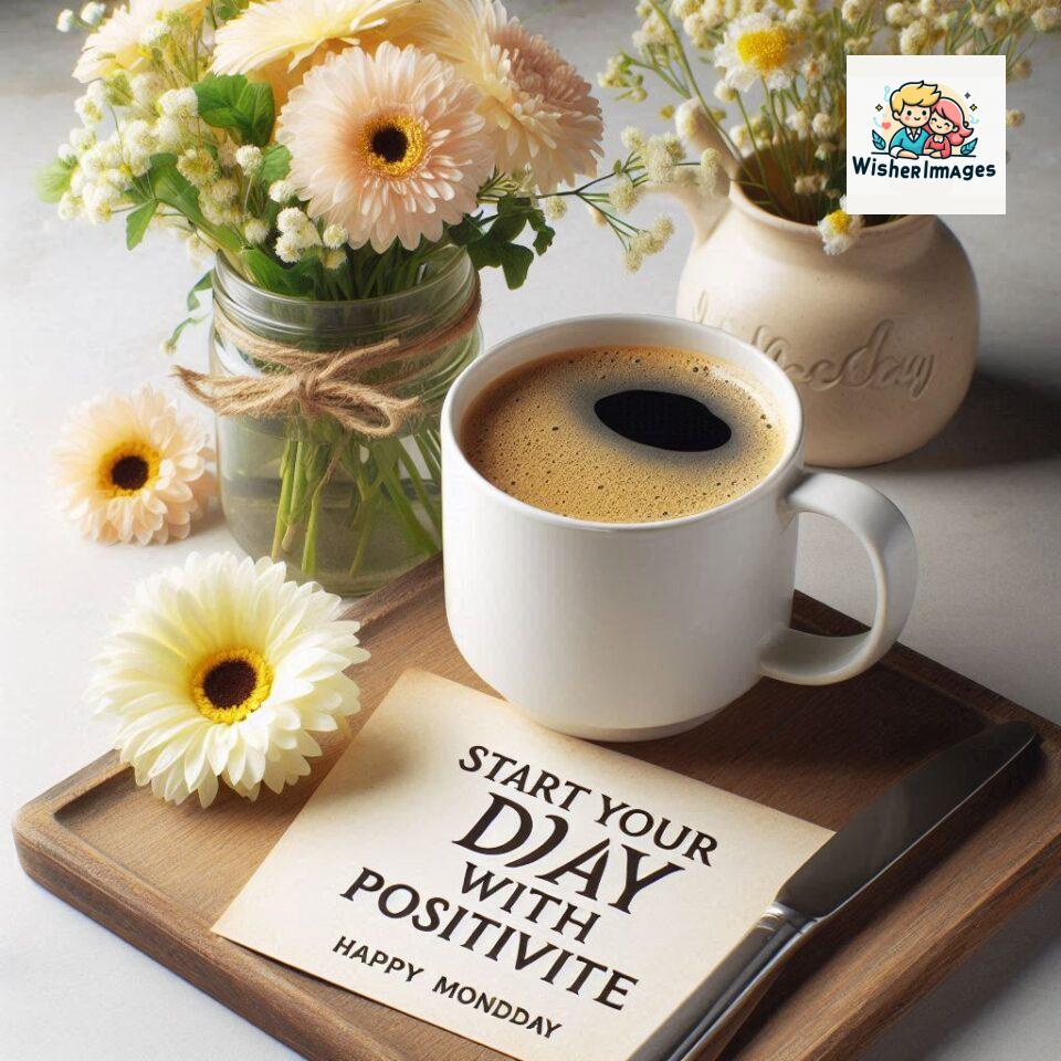 start your day with positivity happy monday blue flowers coffee mug ()