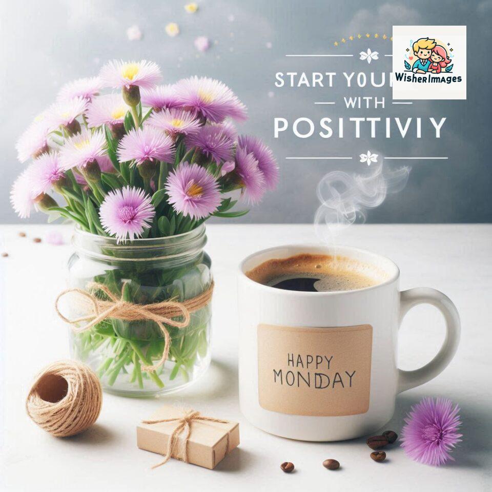 start your day with positivity happy monday blue flowers coffee mug ()