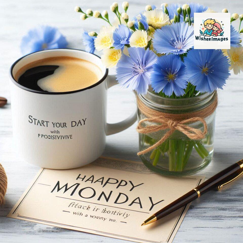 start your day with positivity happy monday blue flowers coffee mug ()