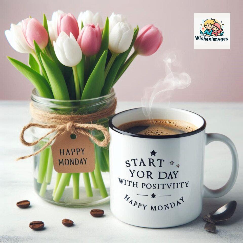 start your day with positivity happy monday blue flowers coffee mug ()