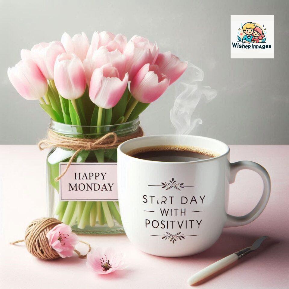 start your day with positivity happy monday blue flowers coffee mug ()