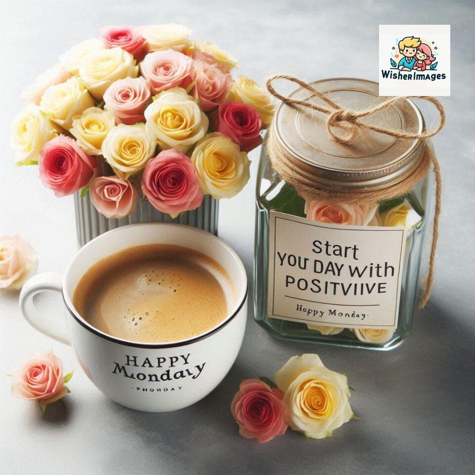 start your day with positivity happy monday blue flowers coffee mug ()