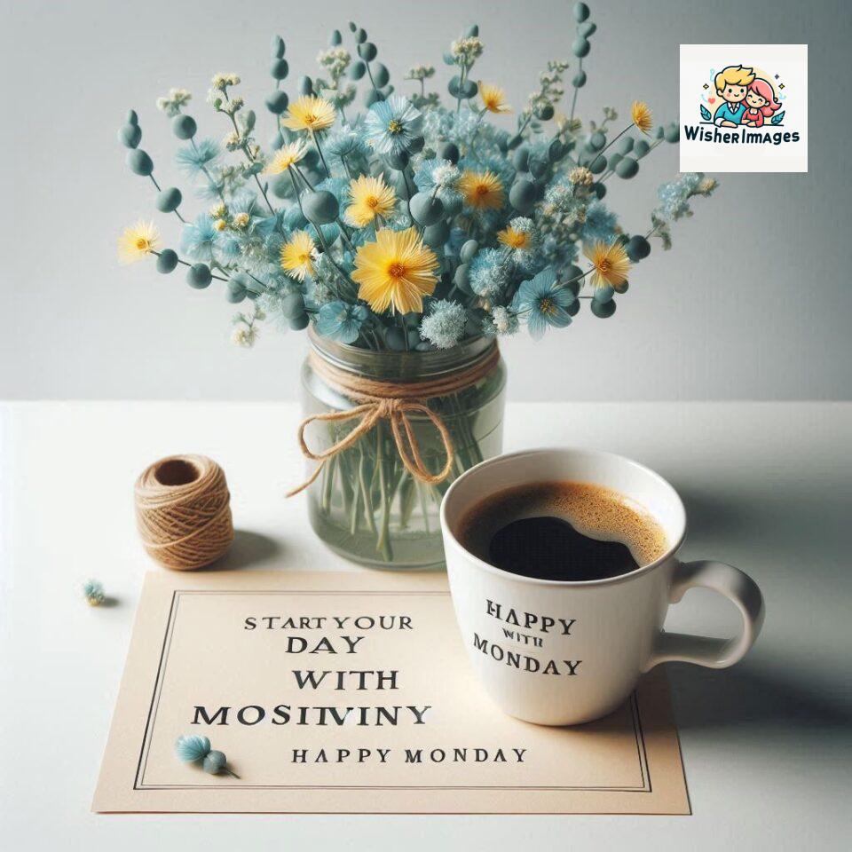 start your day with positivity happy monday blue flowers coffee mug ()