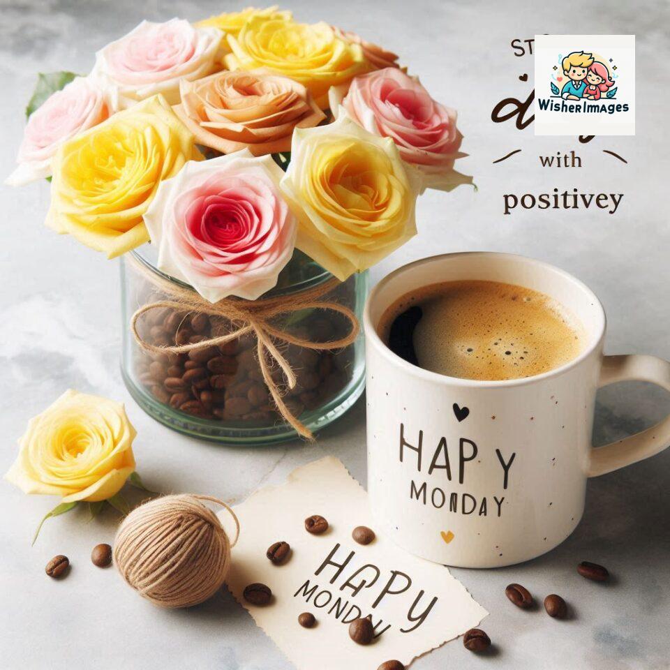 start your day with positivity happy monday blue flowers coffee mug ()