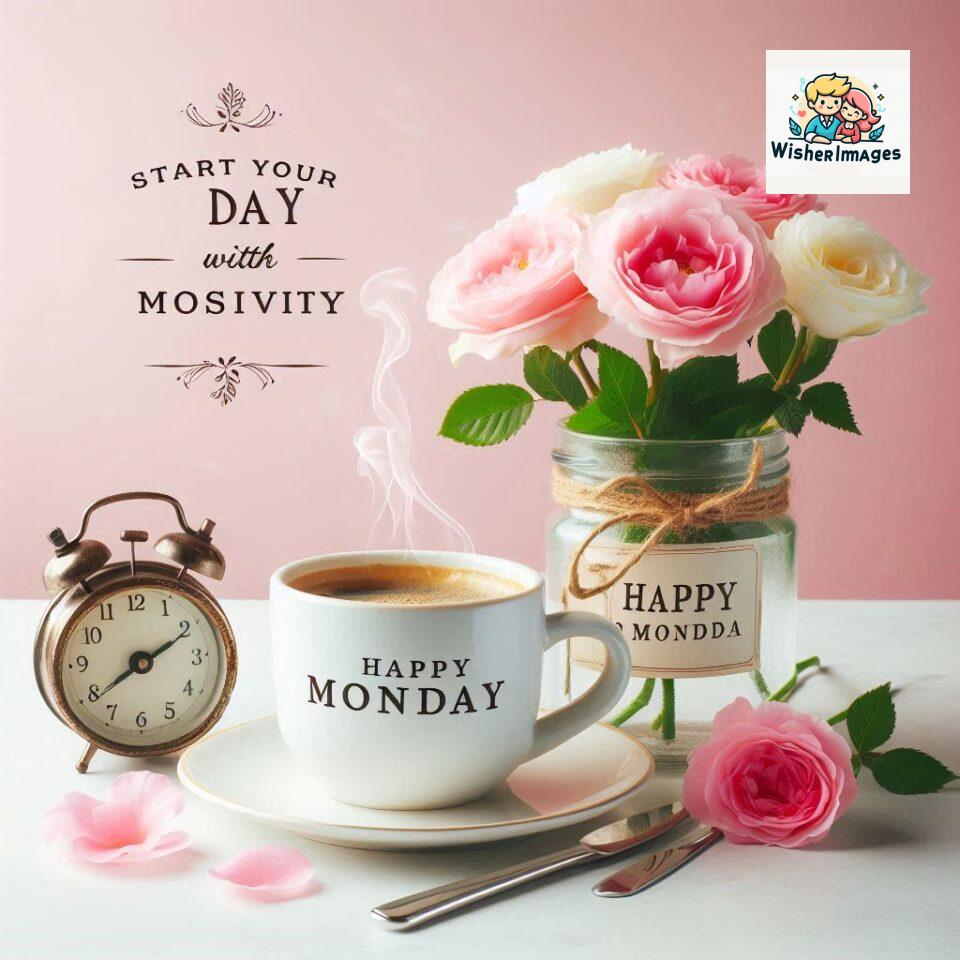 start your day with positivity happy monday blue flowers coffee mug ()