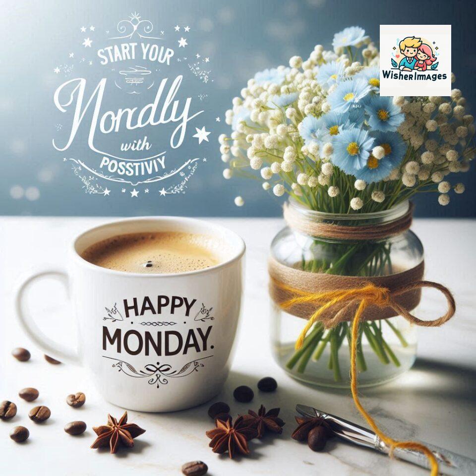 start your day with positivity happy monday blue flowers coffee mug ()