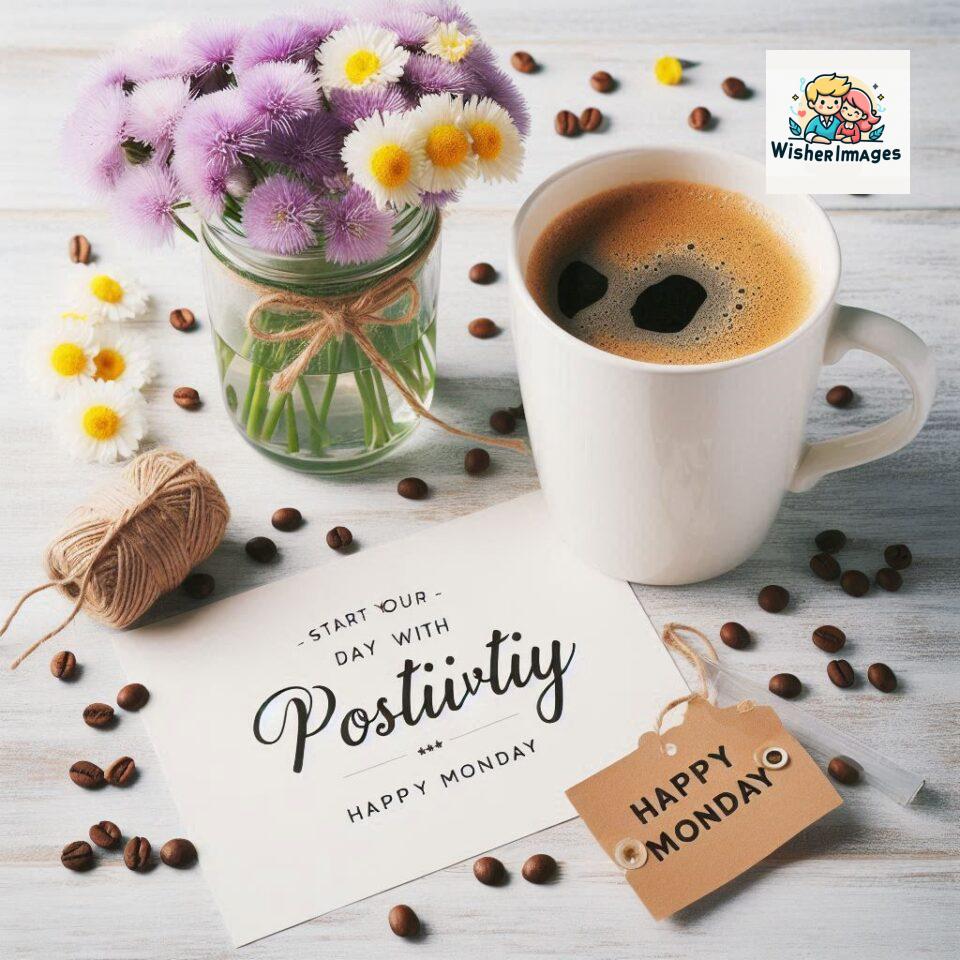 start your day with positivity happy monday blue flowers coffee mug ()