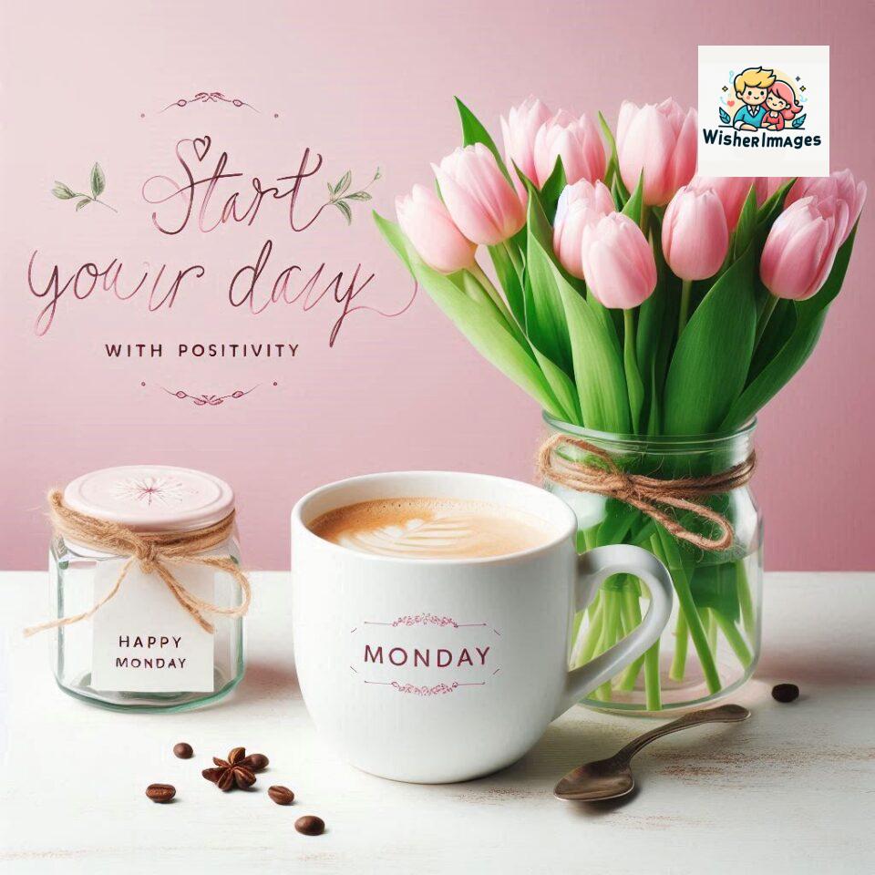 start your day with positivity happy monday blue flowers coffee mug ()