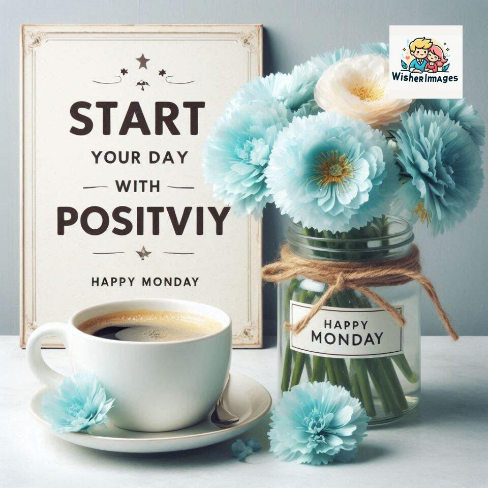 start your day with positivity happy monday blue flowers coffee mug ()