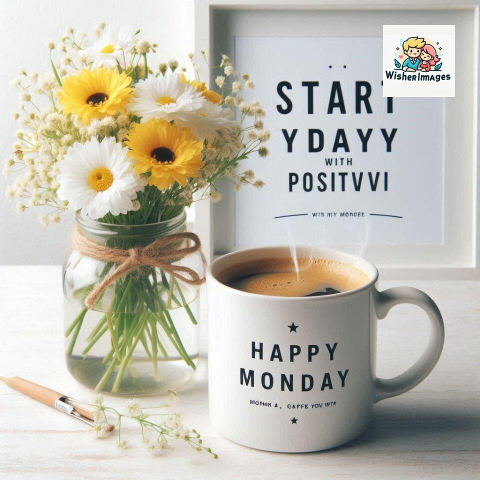 start your day with positivity happy monday blue flowers coffee mug ()