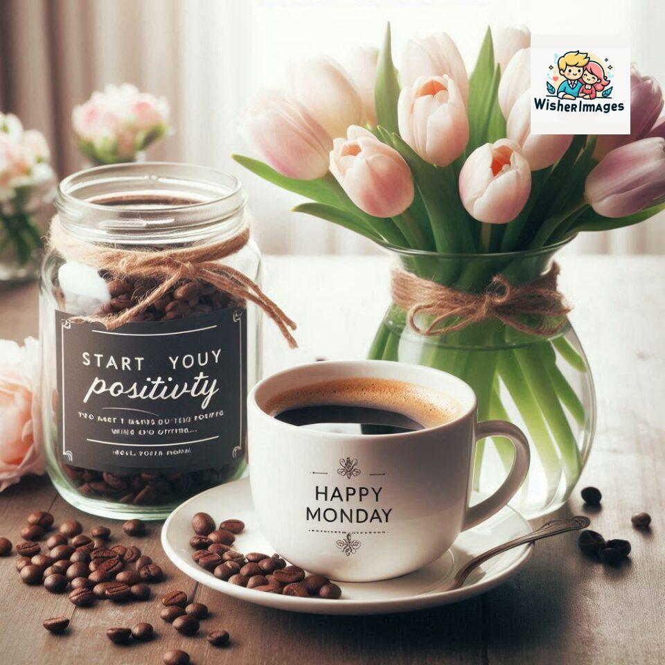 start your day with positivity happy monday blue flowers coffee mug ()