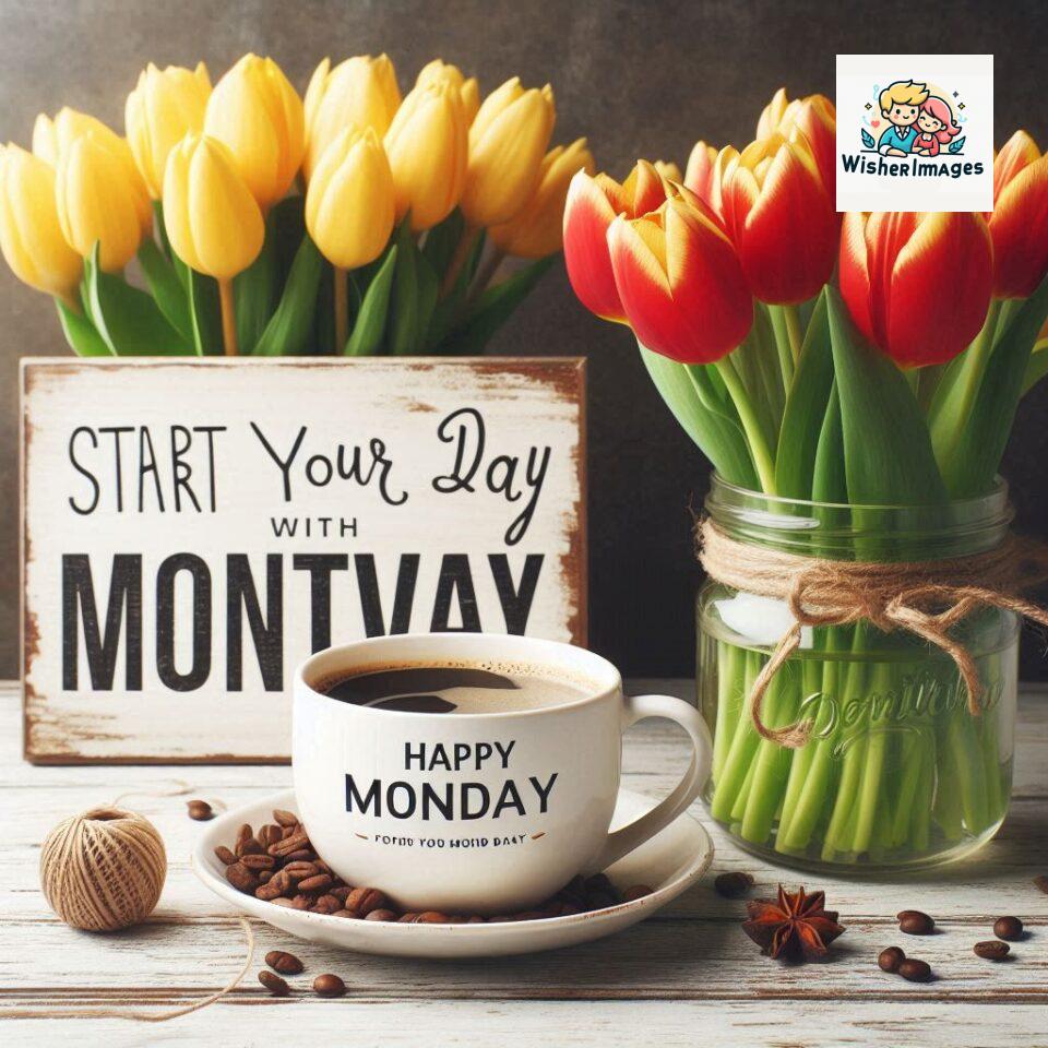 start your day with positivity happy monday blue flowers coffee mug ()