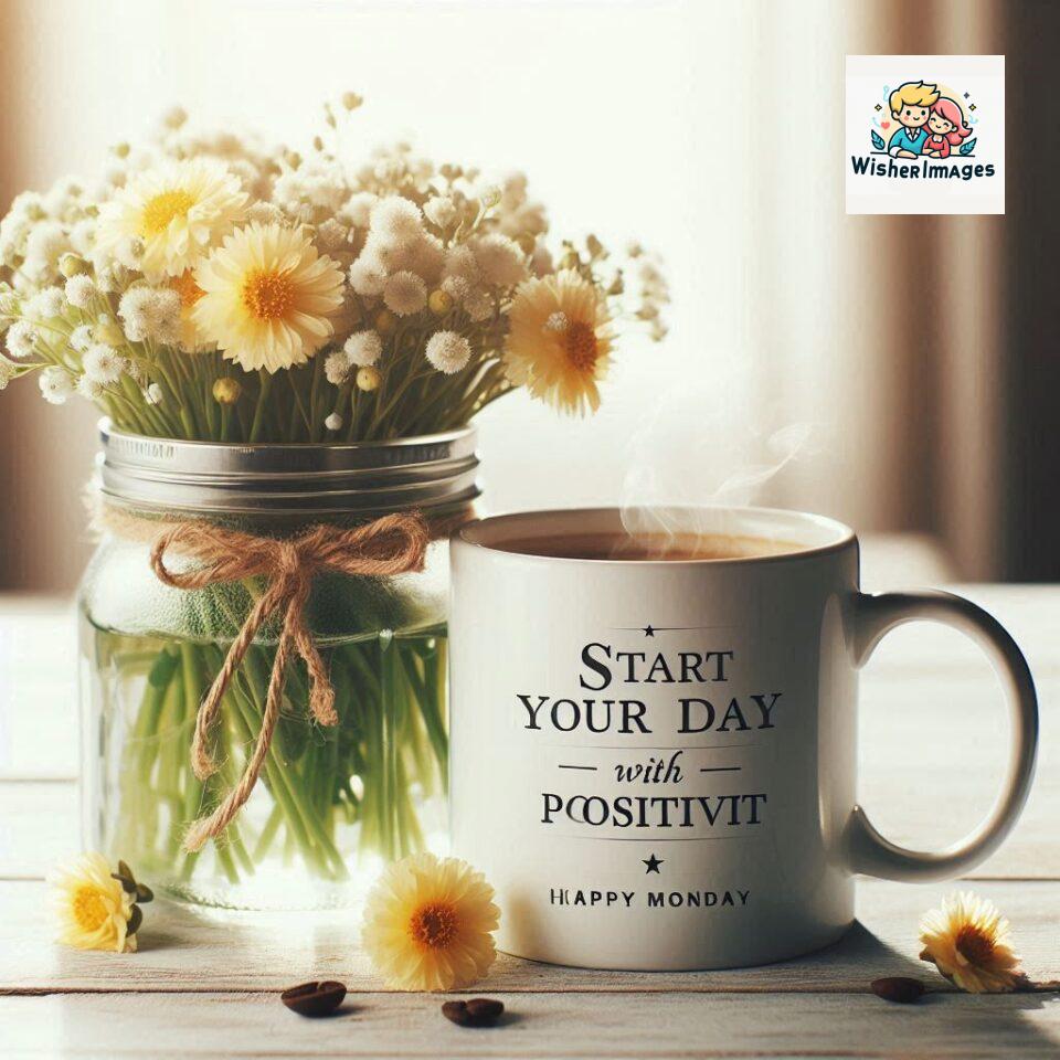 start your day with positivity happy monday blue flowers coffee mug ()