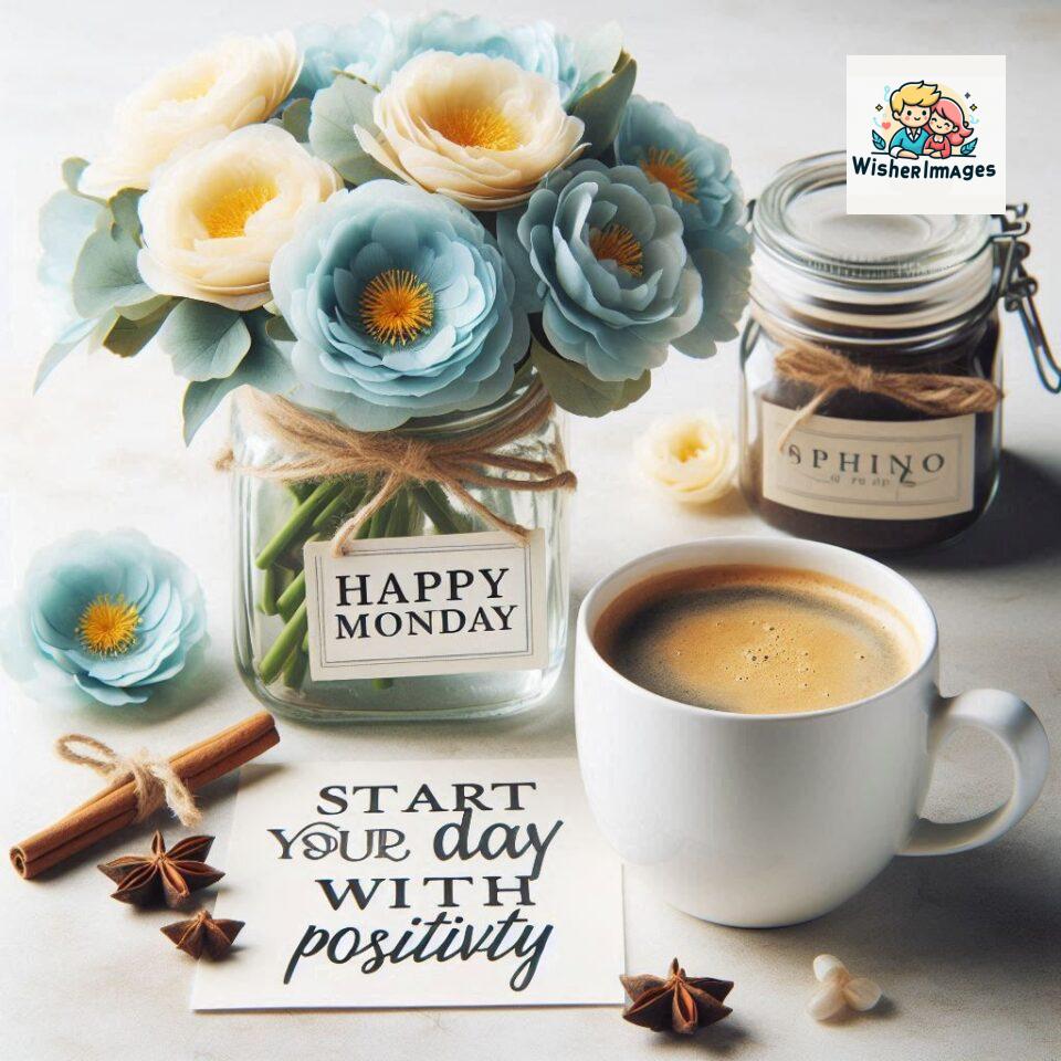 start your day with positivity happy monday blue flowers coffee mug ()