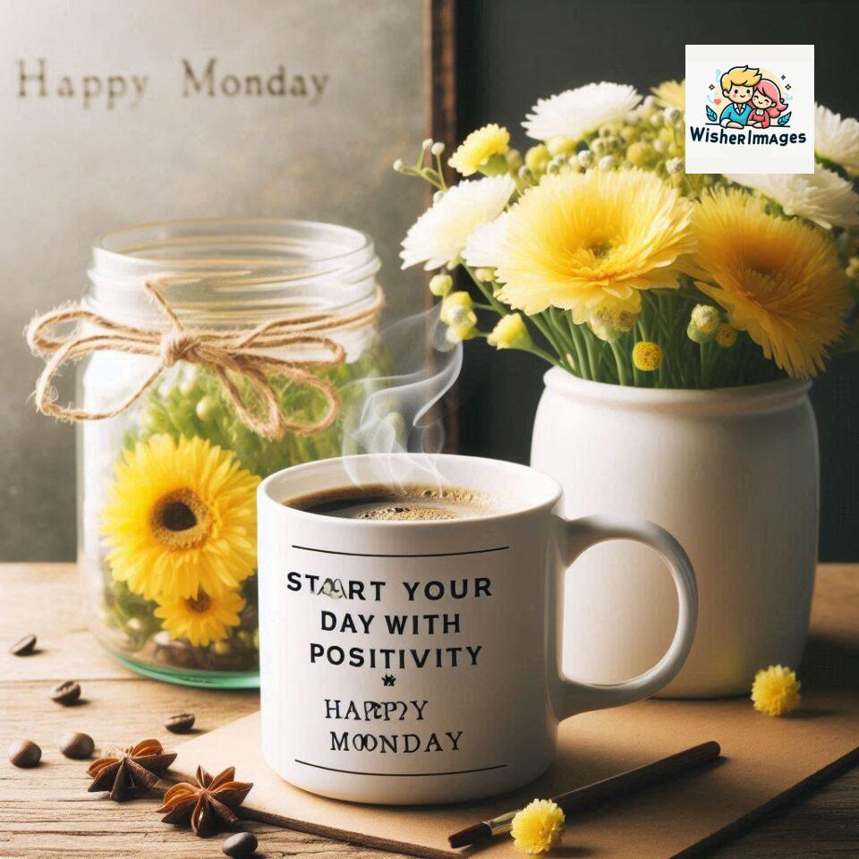 start your day with positivity happy monday blue flowers coffee mug ()