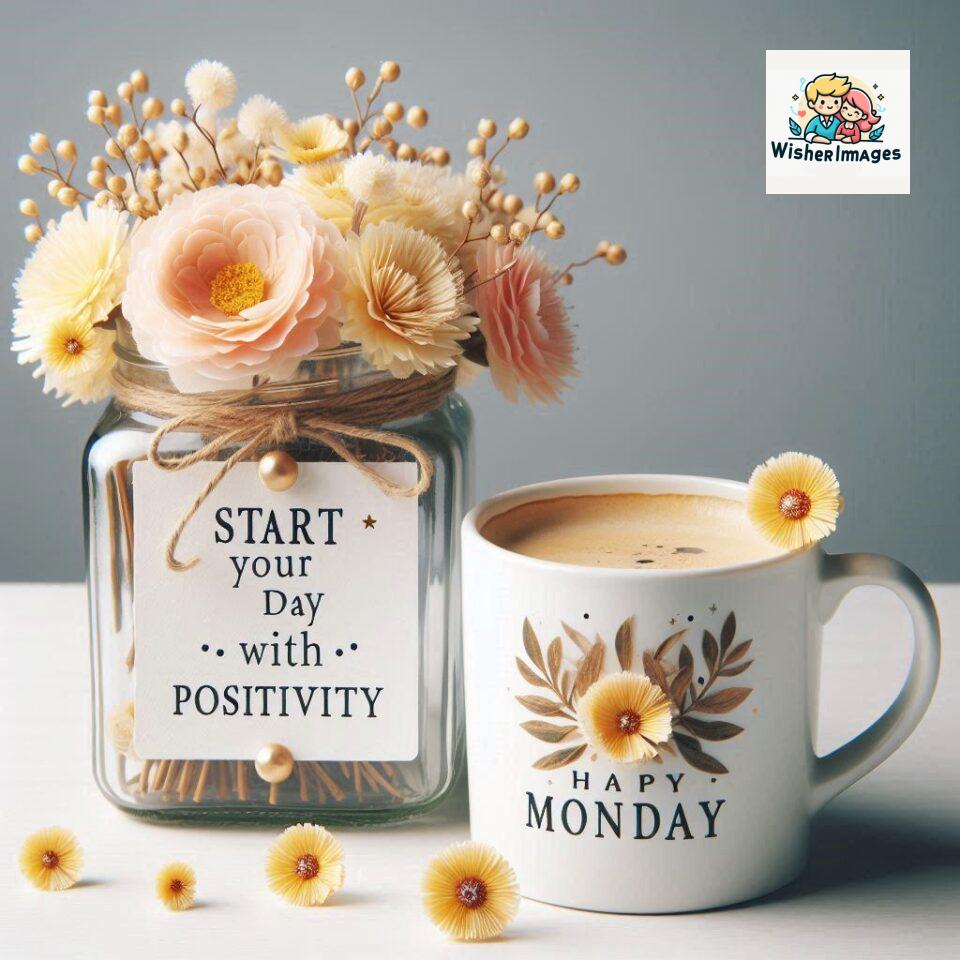 start your day with positivity happy monday blue flowers coffee mug ()