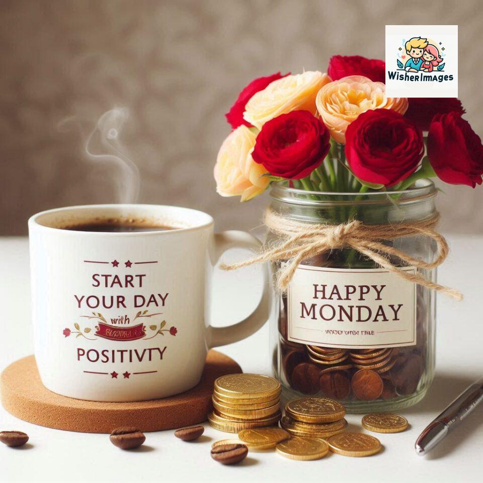 start your day with positivity happy monday blue flowers coffee mug ()