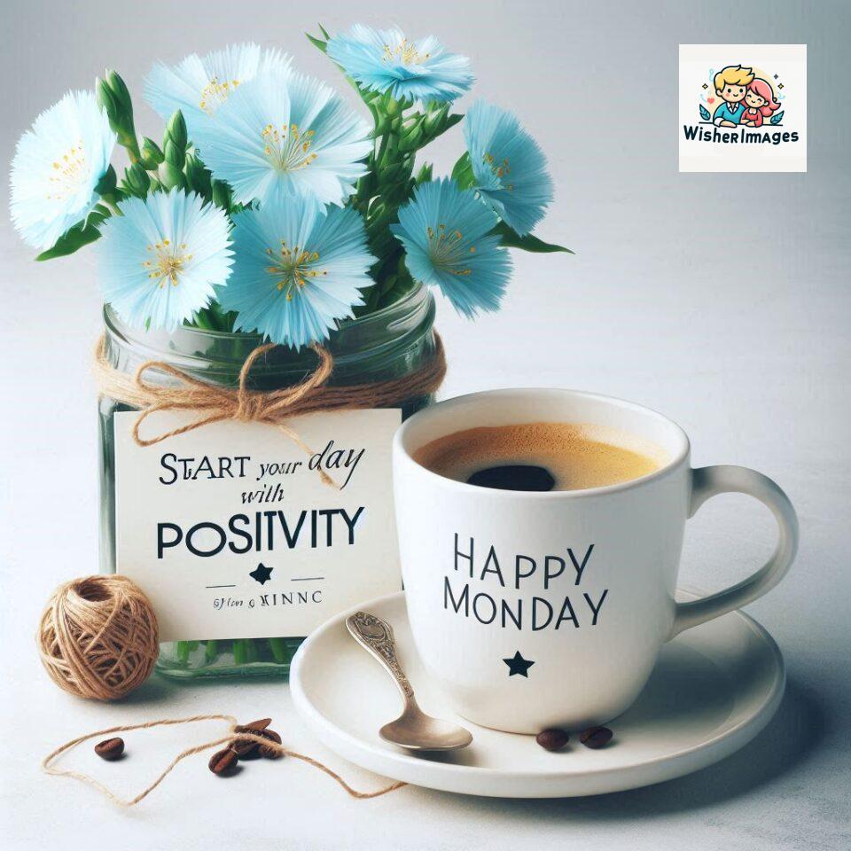 start your day with positivity happy monday blue flowers coffee mug ()